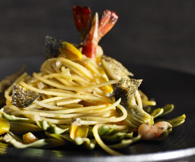 Pasta Garofalo - Spaghetti Garofalo, gambas et pétales de caviar