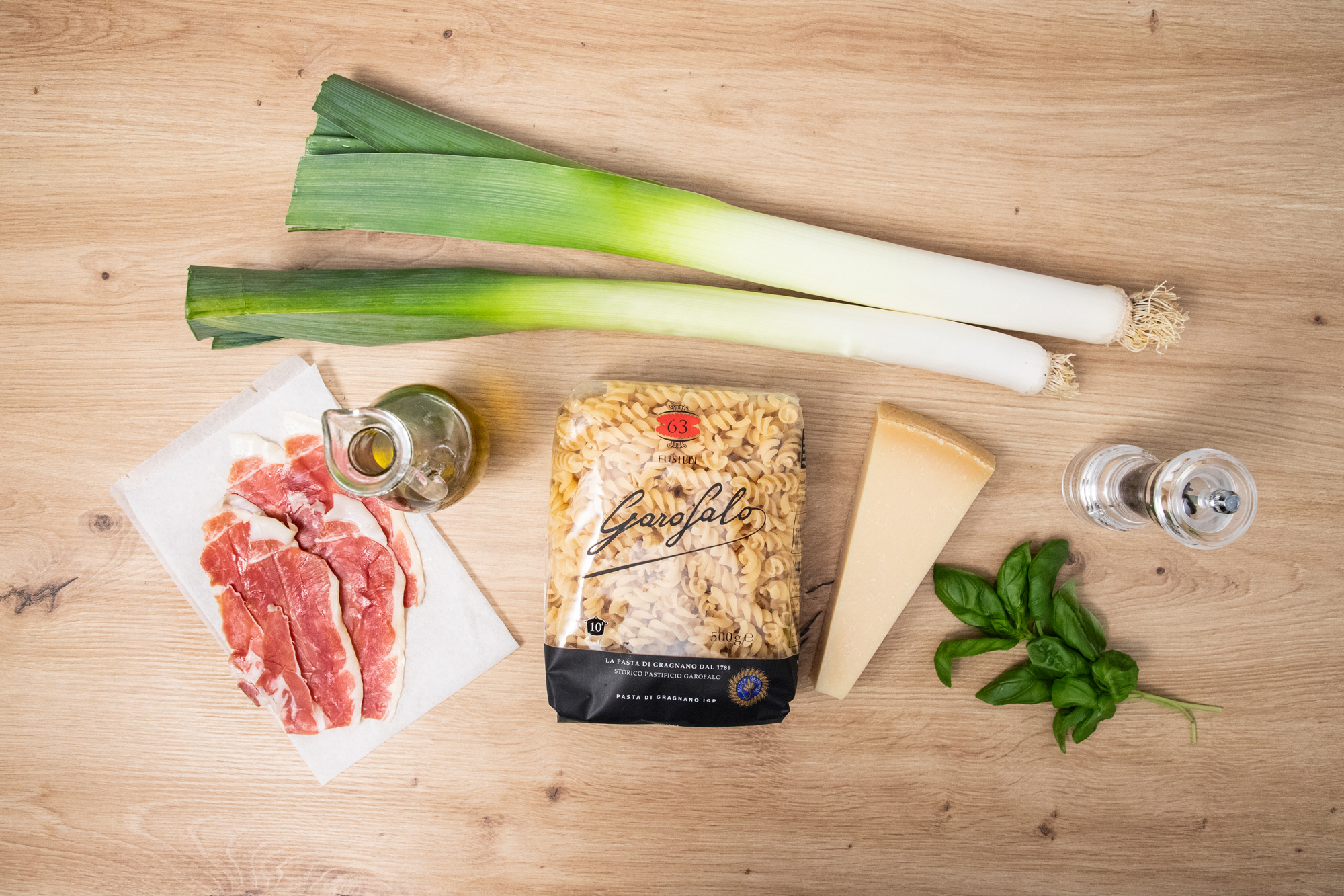 pasta con crema de puerros-ingredientes