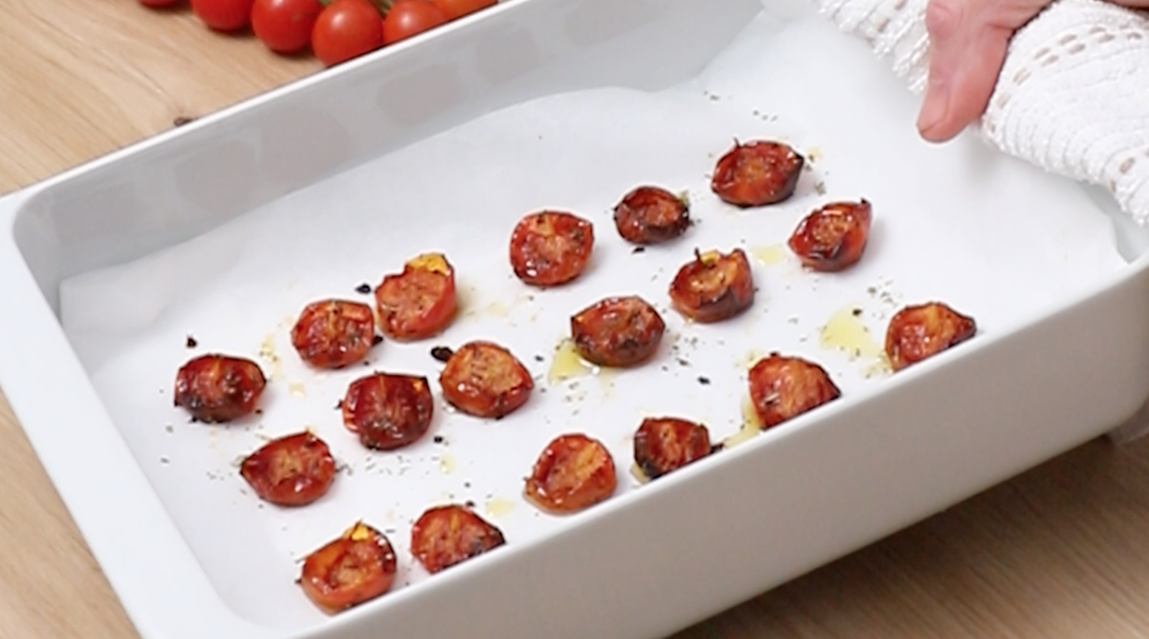 tagliatelle con tomates cherry y burrata - tomates confitados