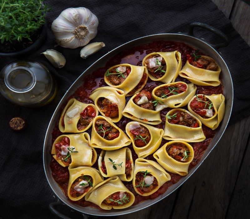 Receta Lumaconi al horno rellenos de pato