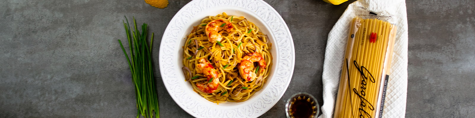 Pasta Garofalo - Spaghetti con gambas y vermú al aroma de naranja