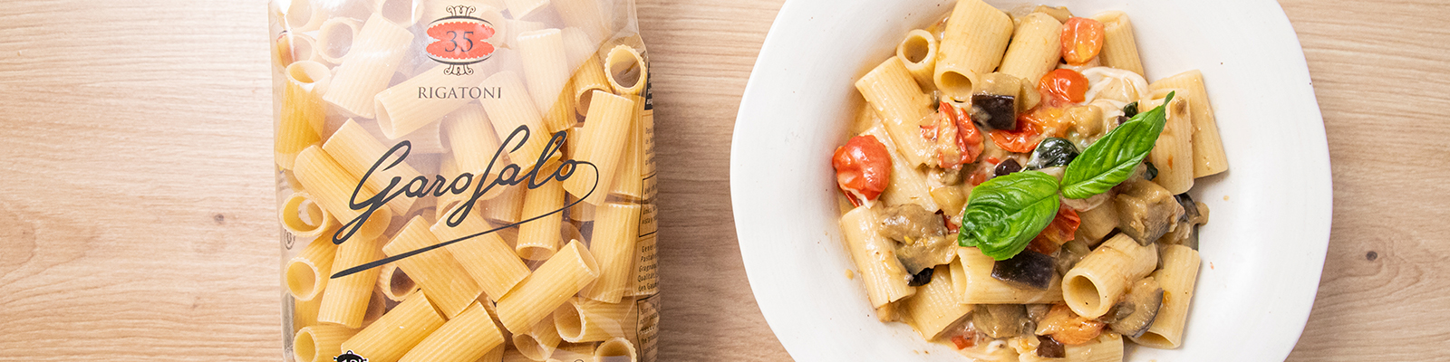 Pasta Garofalo - Rigatoni con tomates asados, berenjenas y mozzarella