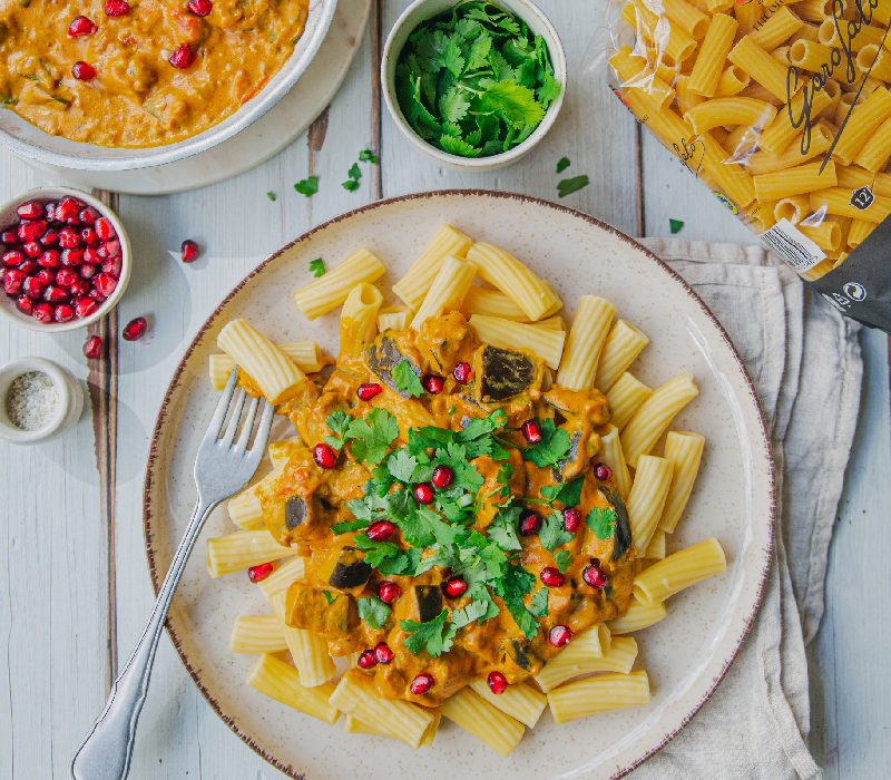 Pasta Garofalo - Elicoidali au Peanut butter curry, coriandre et aubergines