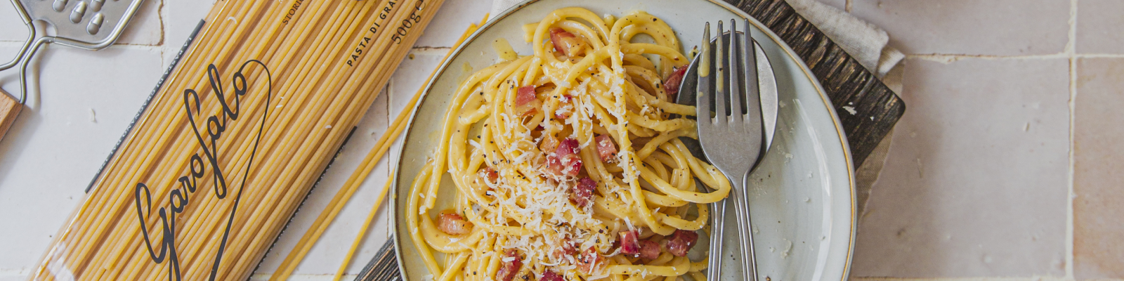 Pasta Garofalo - Spaghettone à la carbonara onctueuse et pancetta