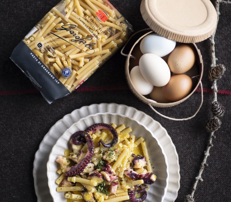 Pasta Garofalo - Maccheroncelli alla carbonara di polpo