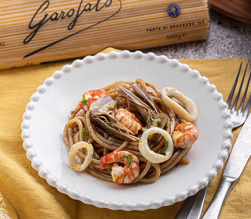 Pasta Garofalo - Linguine Gragnanese med Calamari och kronärtskockor