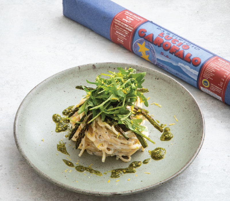 Pasta Garofalo - Lemon ricotta spaghetti lunghi with charred asparagus