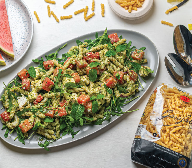 Pasta Garofalo - Spicy Watermelon Gemelli with Crumbled Feta & Mint Pesto
