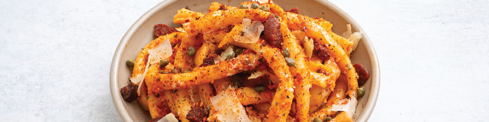 Pasta Garofalo - Romesco ziti lunghi with crispy chorizo